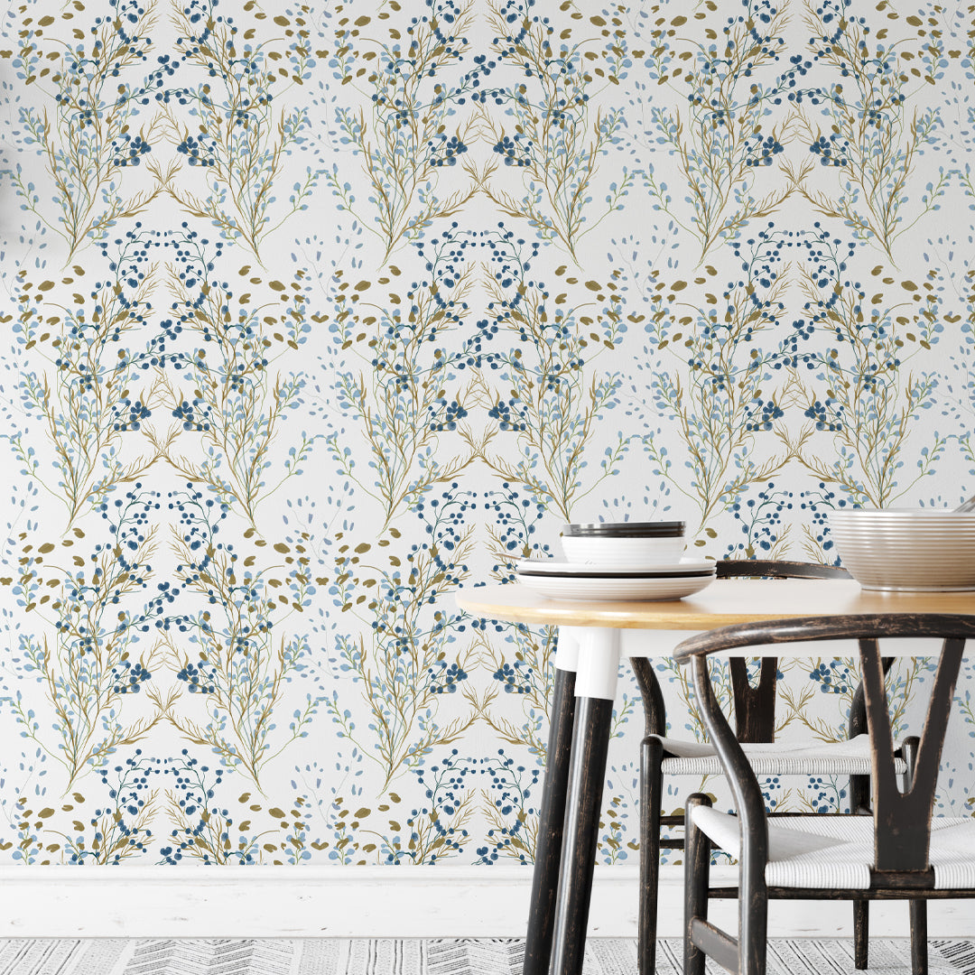 Floral Botanical Garden Wallpaper W038 - Peel and Stick Removable Wallpaper for Bedroom, Living Room, Nursery Decor | Easy DIY Home Renovation