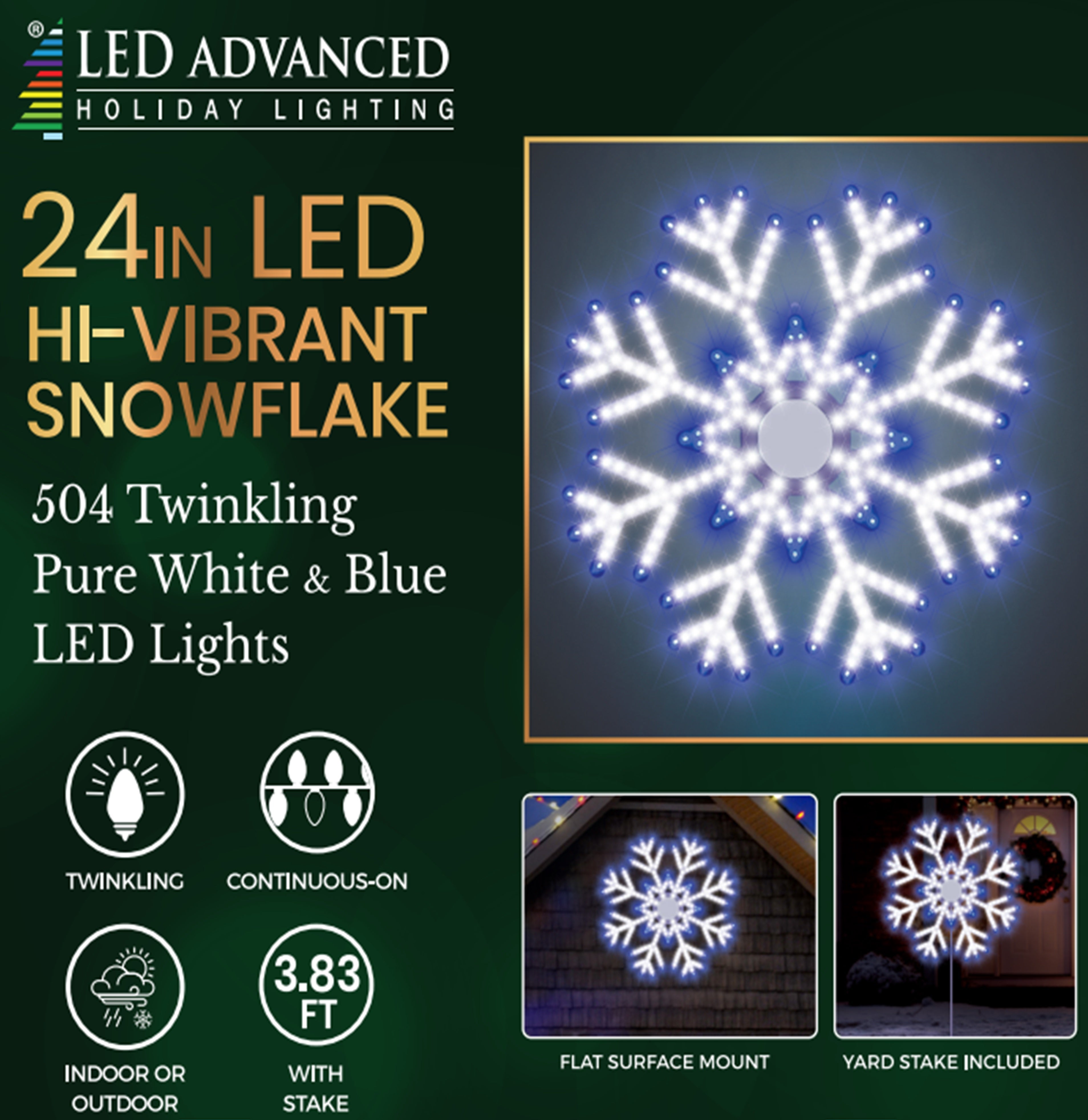 24-Pack Vibrant LED Twinkling Snowflake Christmas Tree Decorations - Indoor/Outdoor Holiday Party Decor for Home, Yard, and Office