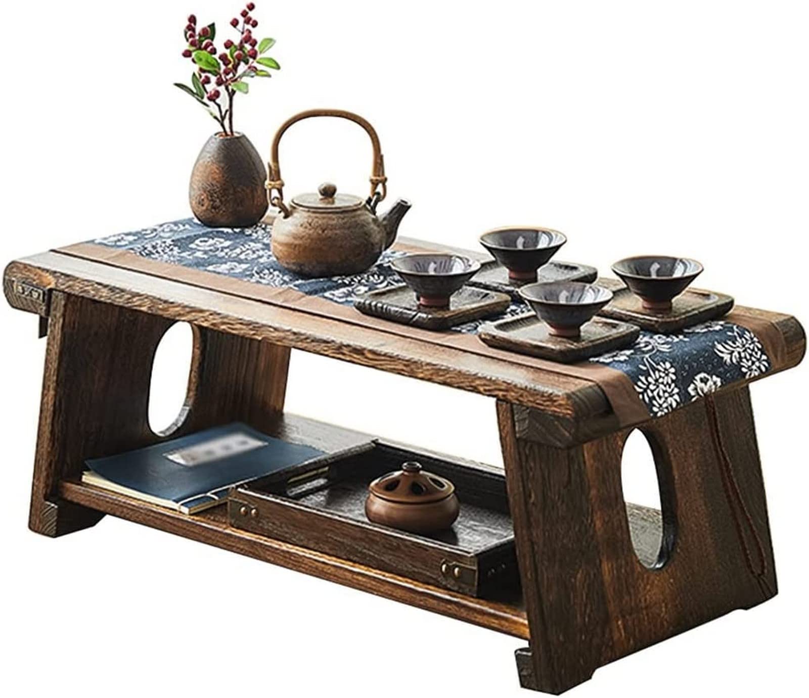 Foldable 2-Tier Coffee Table with Storage Shelf - Multi-Functional End Table for Living Room, Bedroom, or Office - Space-Saving Side Table (Brown, 23.6