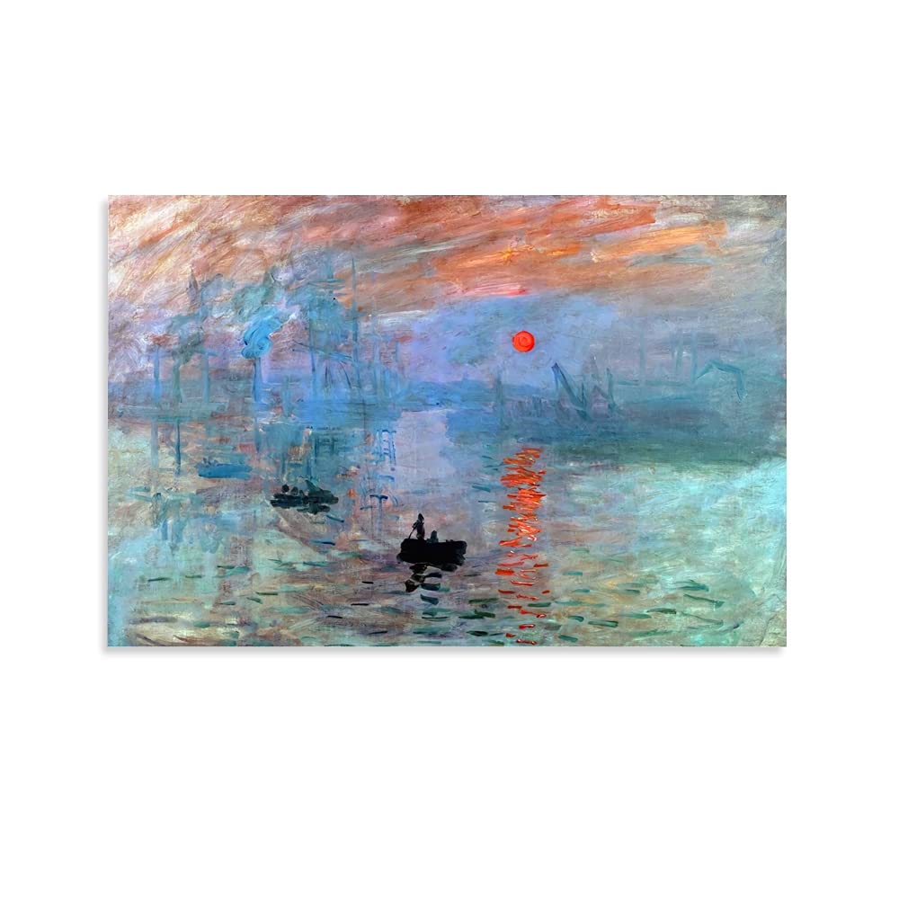 Claude Monet Impression Sunrise Oil Painting Canvas Wall Art - 24x36 Inch (60x90cm) - Premium Home Decor for Living Room, Bedroom, Kitchen & Office - Famous Impressionist Artwork for Modern Interior Design