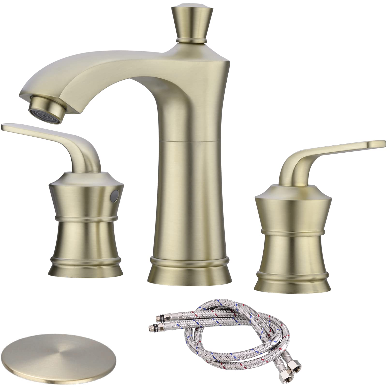 TRUSTMI 8 Inch Widespread Bathroom Sink Faucet - Brushed Brass Gold Finish, 2 Handle Traditional Vanity Basin Faucet for Bathroom Decor & Home Renovation