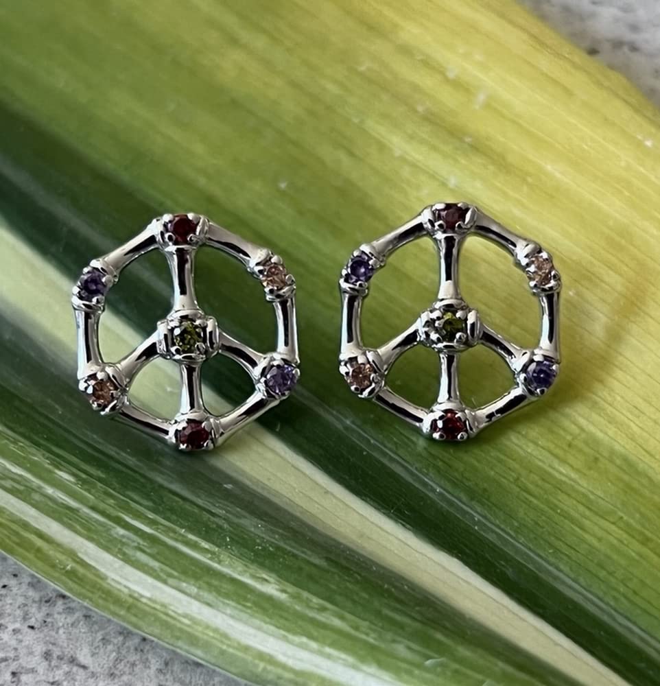 925 Sterling Silver Peace Sign Stud Earrings for Women - Hypoallergenic Gift for Hippie, Boho & Punk Fashion - Perfect for Everyday Wear & Special Occasions