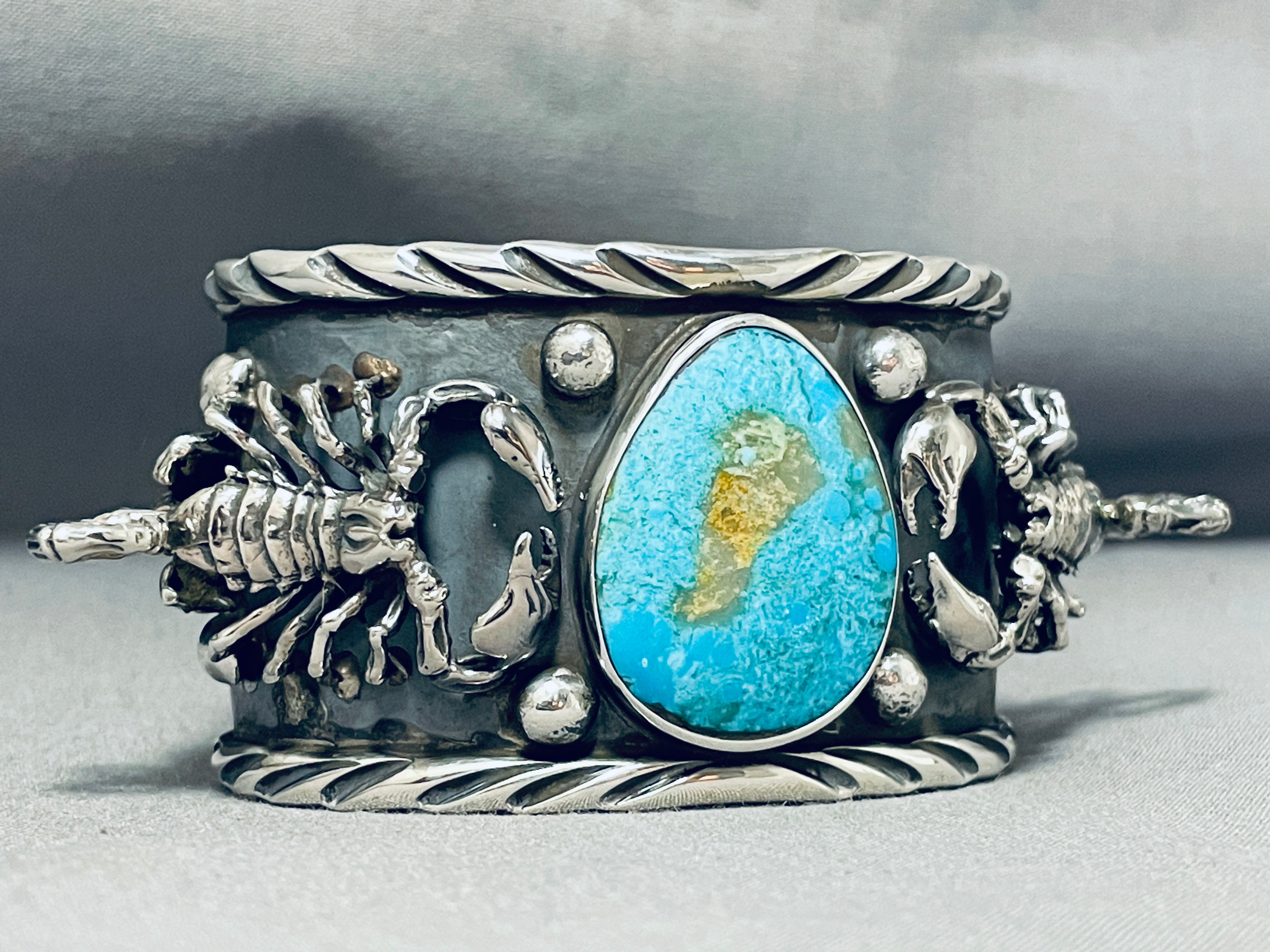 Authentic Native American Scorpion Turquoise Sterling Silver Bracelet - 109g Handcrafted Jewelry for Women, Boho Chic Accessory, Gift for Her, Perfect for Festivals & Special Occasions