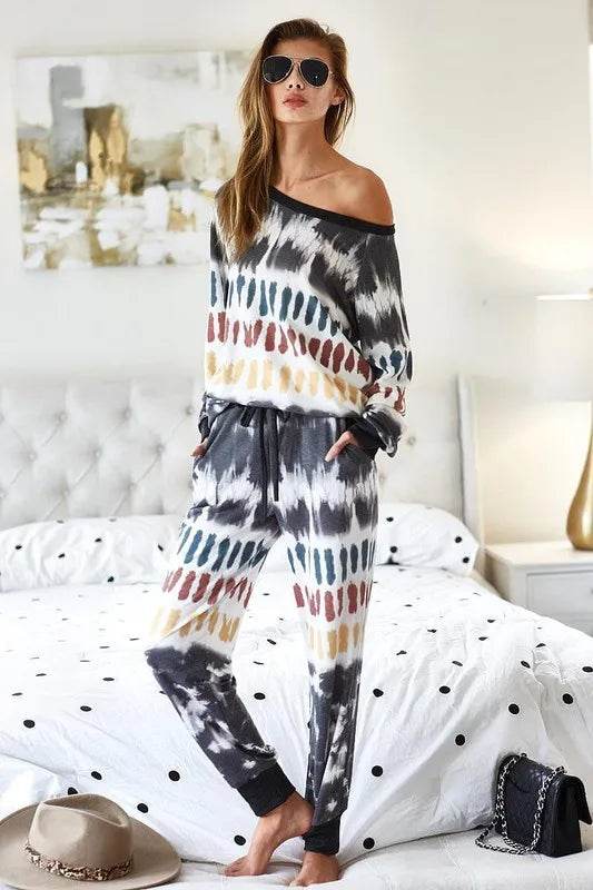 BiBi Tie Dye Print French Terry Top - Trendy Women's Casual Short Sleeve T-Shirt for Summer Outfits, Beach Wear & Lounge