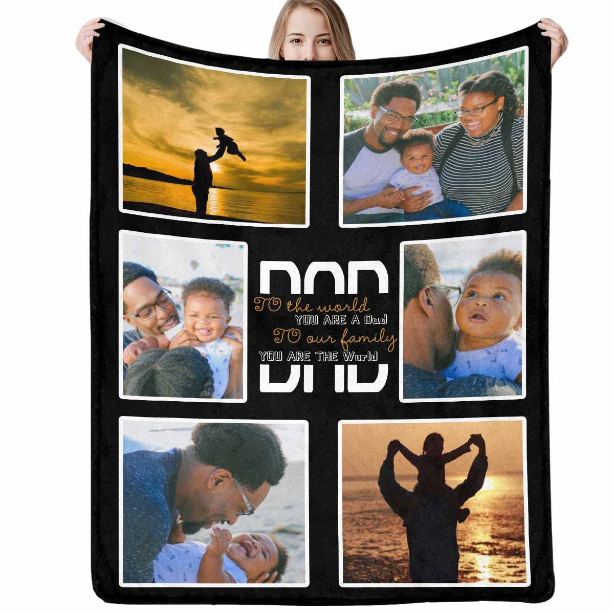 Personalized Photo Blanket for Dad - Custom Family Picture Blanket with 6 Photos - Fathers Day Gift for Dad from Daughter - Birthday Gift for Men, Women & Kids - Soft Fleece Throw Blanket for Couch, Bed & Travel - Multi Color Options