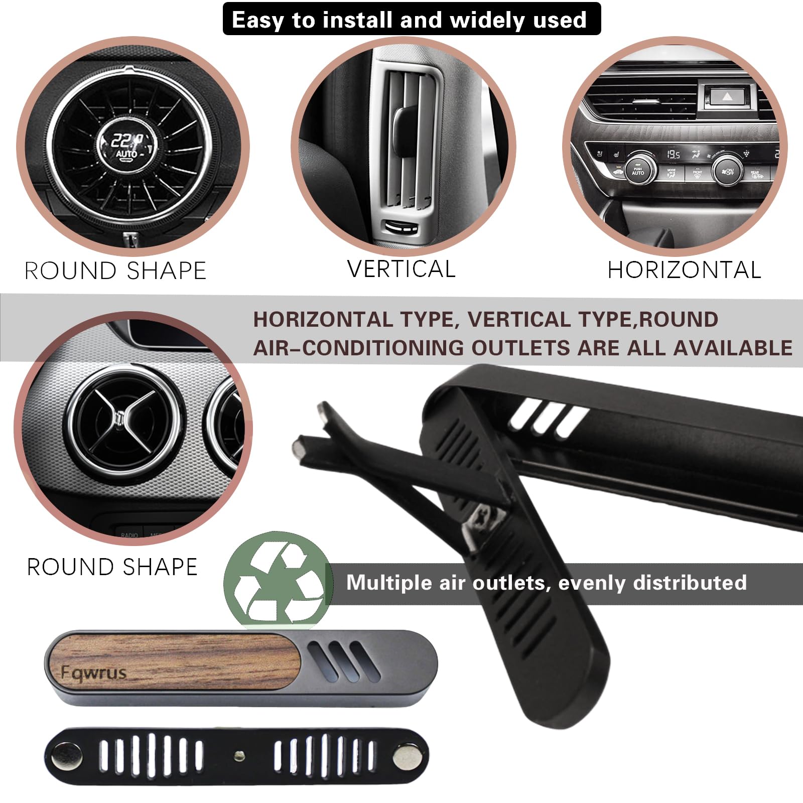 Premium Car Air Freshener Vent Clip - Aromatic Car Perfume Diffuser for Women & Men - Includes 4 Sponge Sticks & 1 Perfume Dropper (Metal+Walnut, 2 Pack) - Perfect for Cars, Trucks & Office Spaces