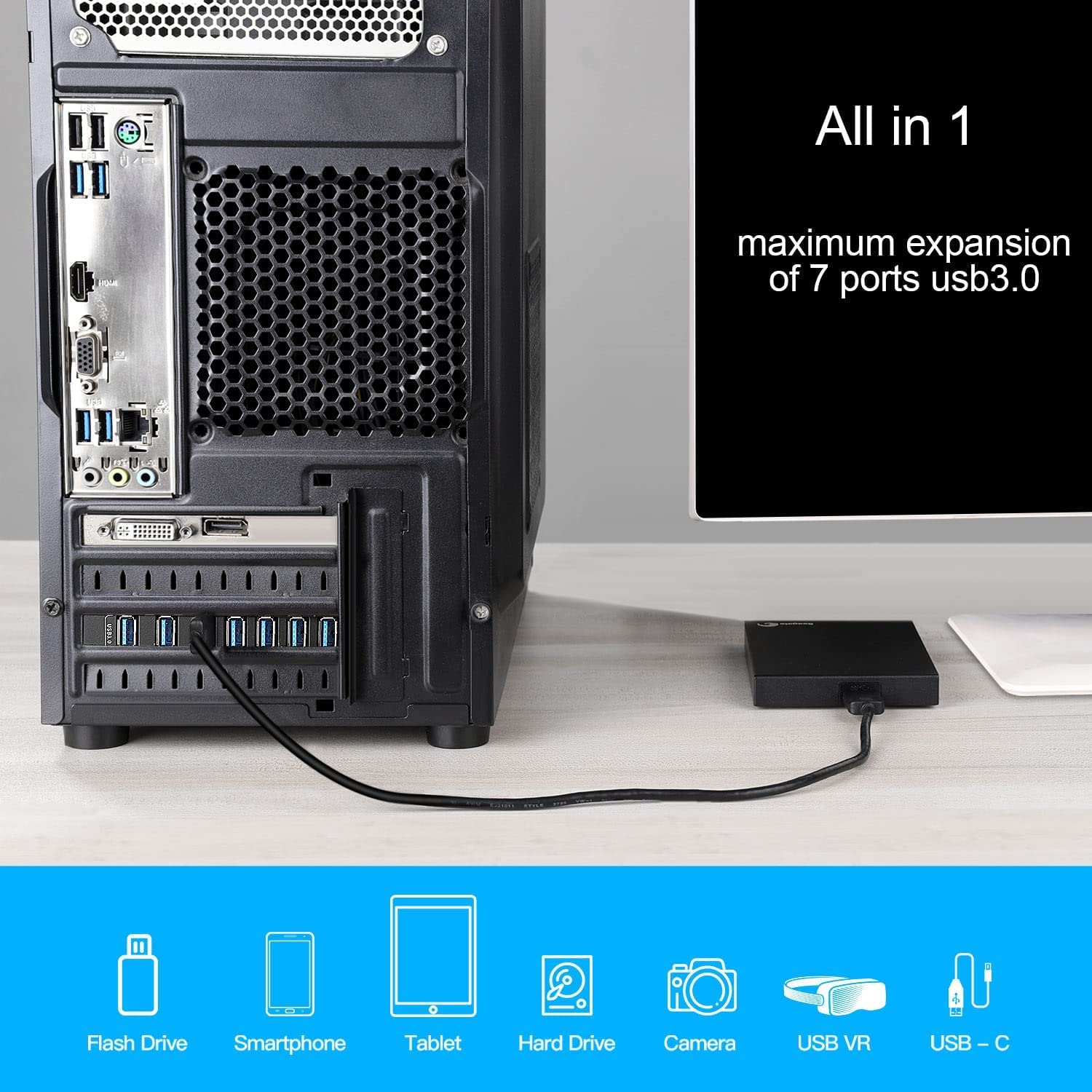 FARBOKO PCIe USB 3.0 Hub Card - 7-Port for PC & Mac - Desktop Expansion