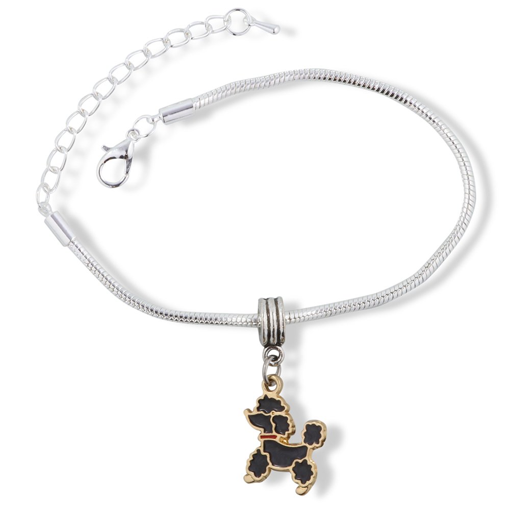 Poodle Dog Charm Bracelet with Red Collar & Snake Chain - Perfect for Pet Lovers, Fashion Jewelry Gift for Women