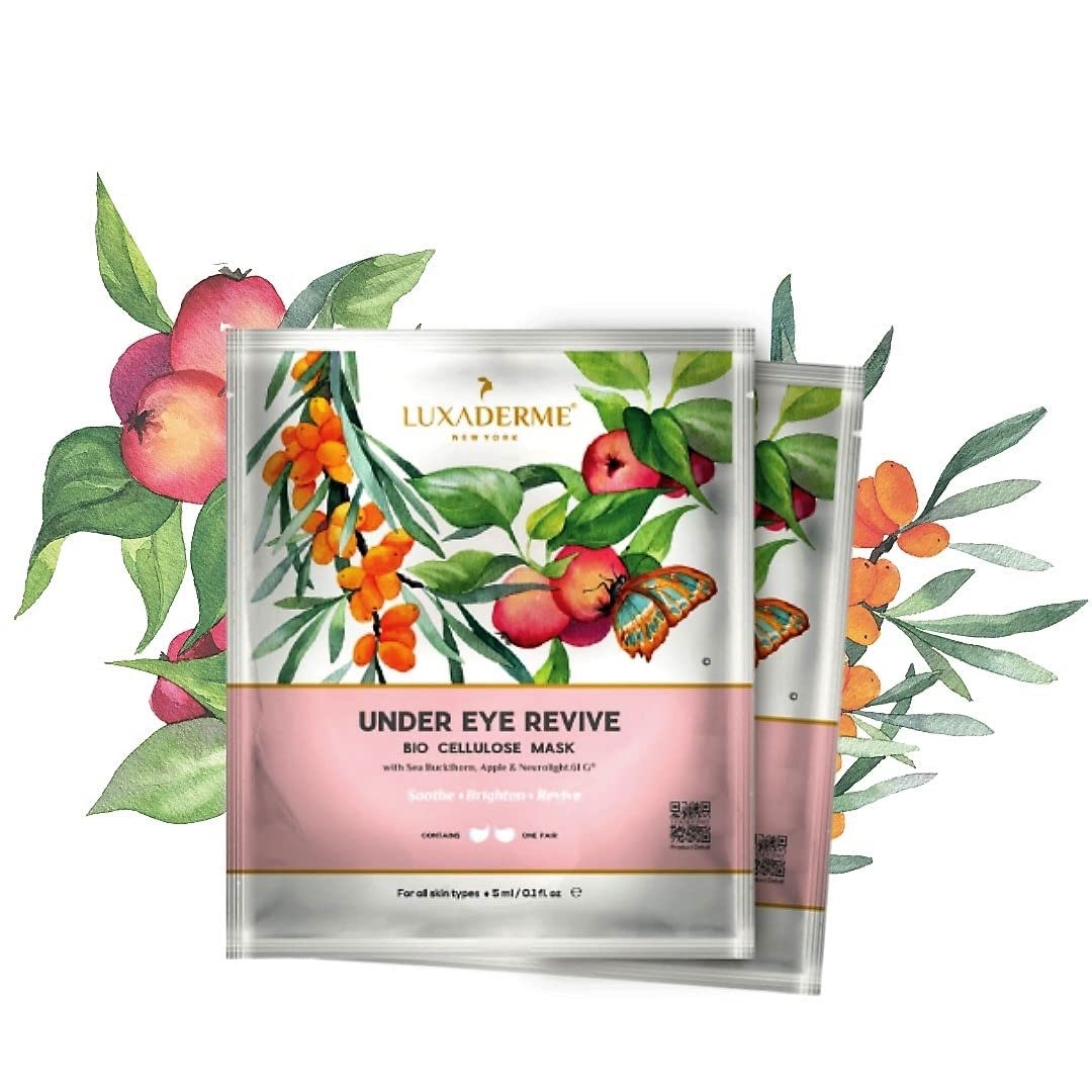 LuxaDerme Under Eye Revive Bio Cellulose Serum Mask - Brightening & Depuffing Treatment for Dark Circles with Green Tea Antioxidants | 100% Fermented Coconut Jelly | Suitable for All Skin Types | Pack of 2 | Perfect for Morning Skincare Routine & Travel Essentials