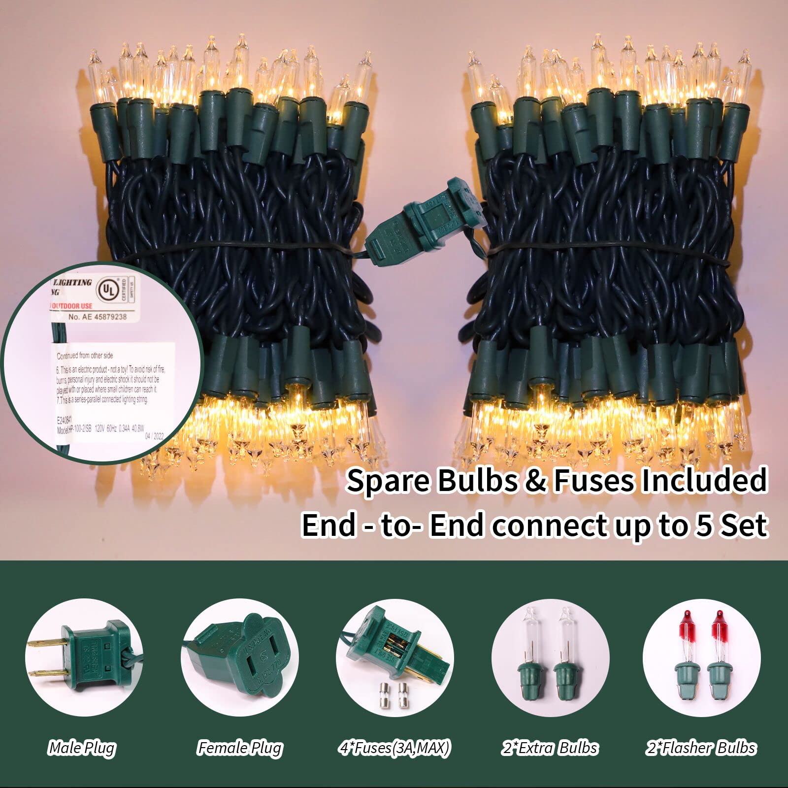Super Bright 100 LED Warm White Christmas Lights - 19.6ft Extendable String Lights with Mini Bulbs | UL Certified for Outdoor Use | Perfect for Christmas Trees, Garden, Holiday Party, Patio & Wedding Decorations