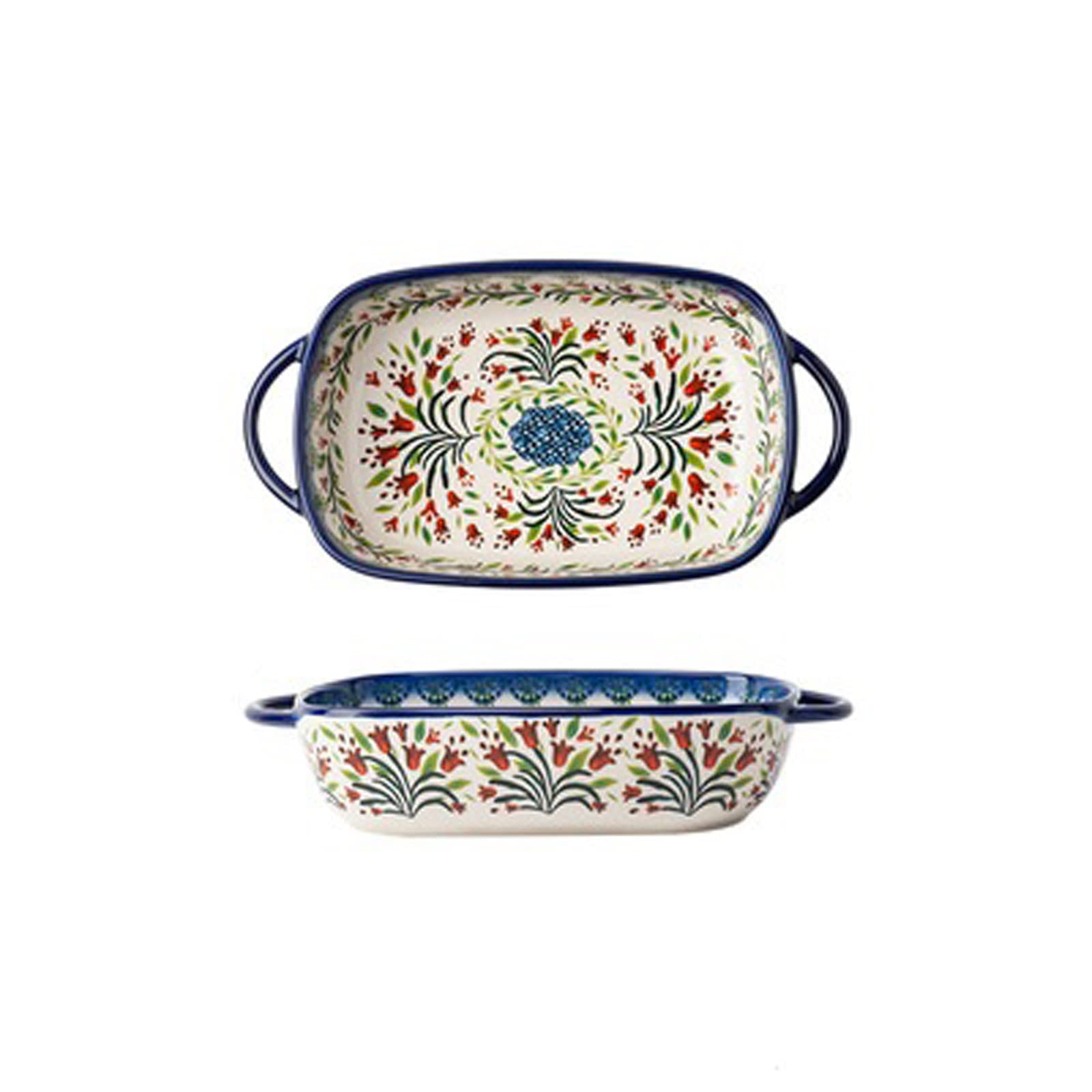 Vintage Ceramic Baking Dish - Hand Painted Bakeware Set of 2 for Oven & Serving