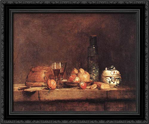 Jean Baptiste Simeon Chardin Still Life With Jar Of Olives 24x20 Black Ornate Wood Framed Canvas Art - Perfect for Living Room, Dining Room & Office Wall Decor