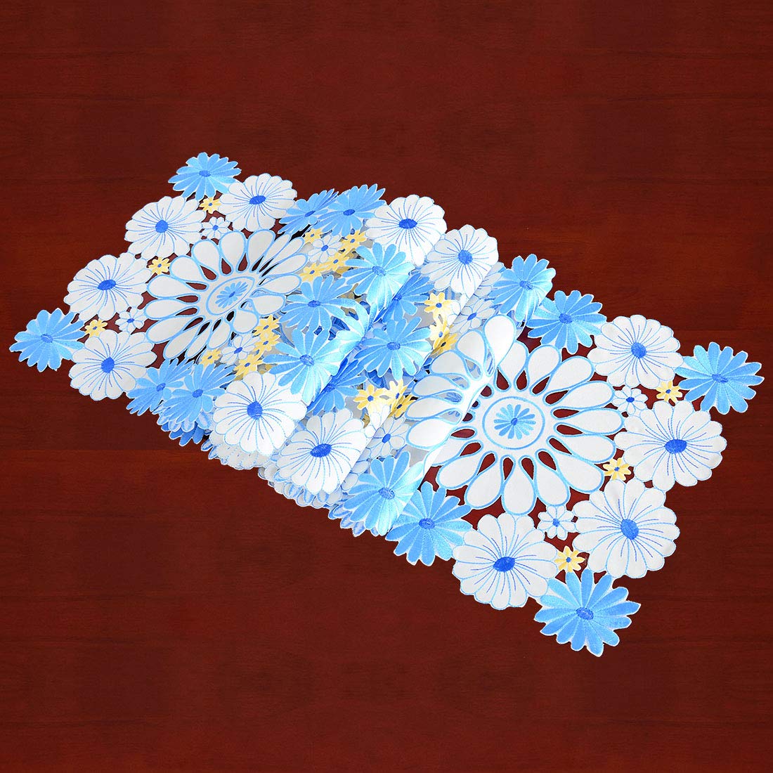 Simhomsen Embroidered Floral Table Runner - Elegant Spring Table Decor & Dresser Scarf (Blue, 14×69 Inch) for Dining Room, Wedding & Home Decor