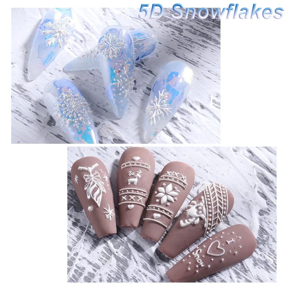 5D Christmas Nail Stickers - 3D Embossed Snowflake & Snowman Design Nail Art Decals for DIY Manicure - Perfect for Holiday Parties, Festive Nail Decorations & Christmas Gift Ideas