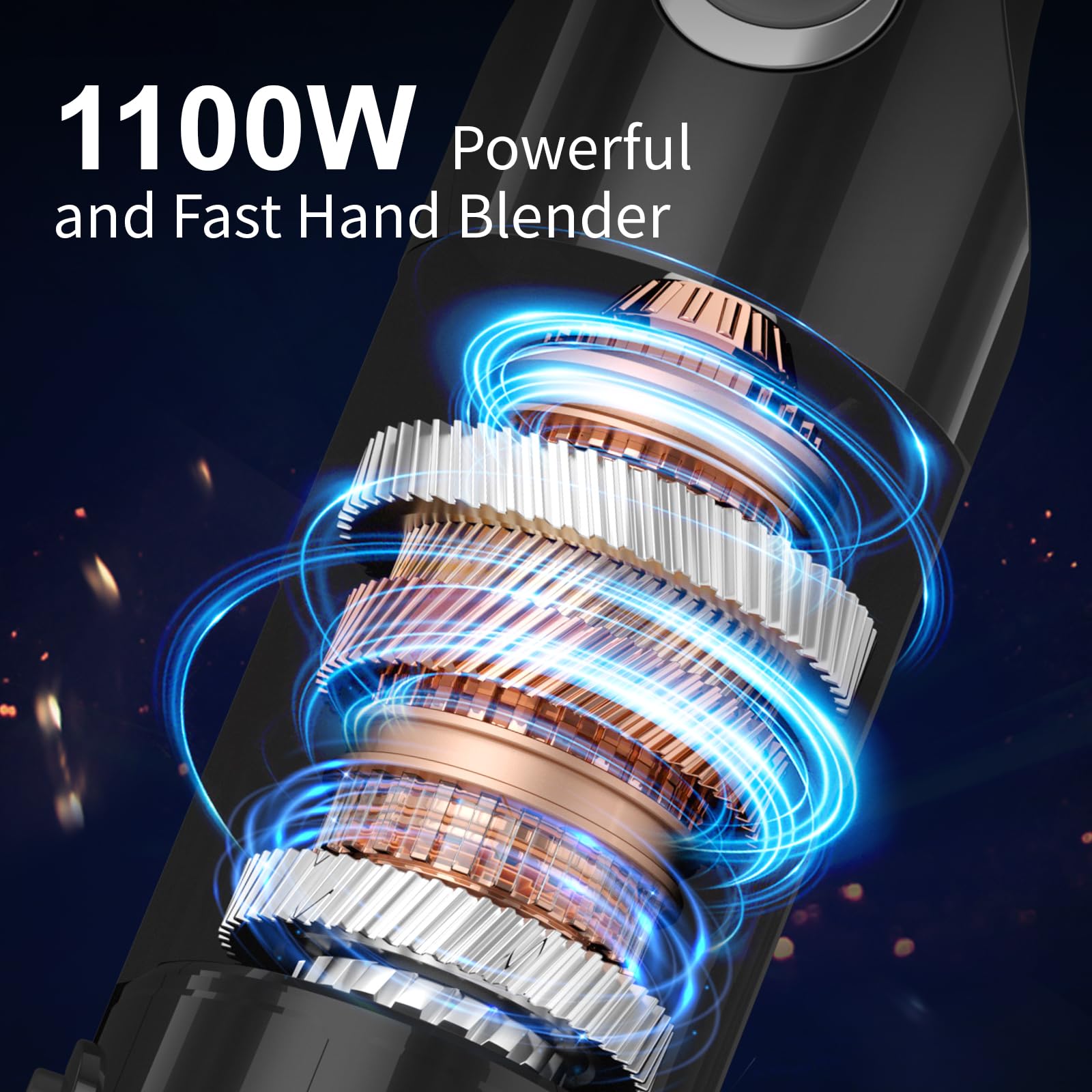5-in-1 Immersion Hand Blender 1100W - 12 Speed & Turbo Boost Stick Blender with Stainless Steel Chopper, Mixing Beaker, Whisk & Milk Frother for Smoothies, Purees, Milkshakes, Soups & Baby Food - Professional Kitchen & Home Cooking Essential