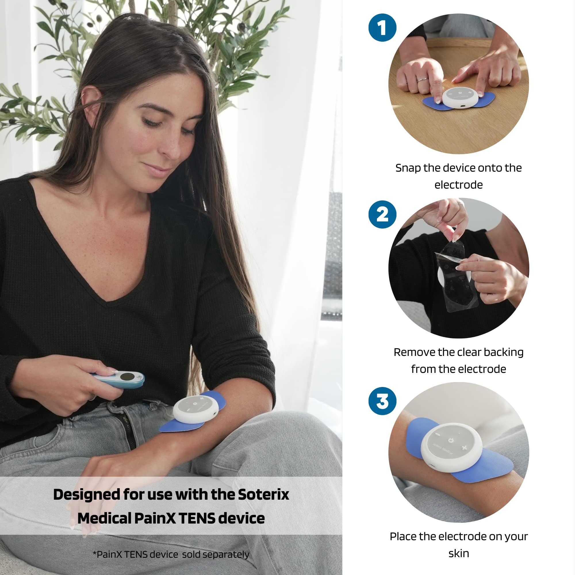 Soterix PainX TENS Unit Electrode Gel Pad Refills - 6 Pads (Small Size) - Wireless Muscle Stimulator Pads for Knee, Back & Neck Pain Relief - Perfect for Home Therapy & Post-Workout Recovery