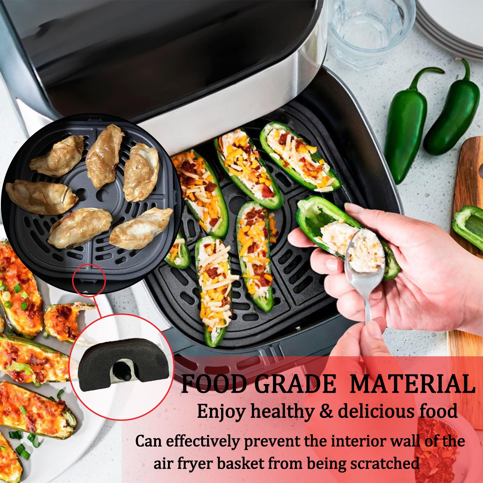 Upgraded Silicone Rubber Feet for Bella Pro Series 6QT Digital Air Fryer - Non-Slip Bumpers, Leg Pads & Spacers for 6QT Square Air Fryer - Perfect for Kitchen Safety & Stability During Cooking