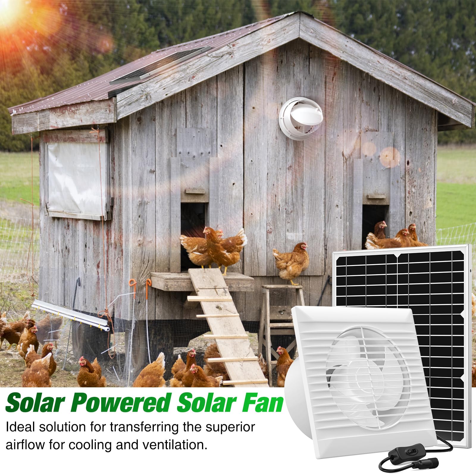 20W Solar Powered Exhaust Fan Pro - 8 Inch High Speed Ventilation Fan with Anti-backflow Valve - Wall Mount Solar Vent Fan for Greenhouse Cooling, Shed Ventilation, Chicken Coop Airflow & Garage Cooling System - Perfect for Agriculture, Livestock & Home Ventilation Needs
