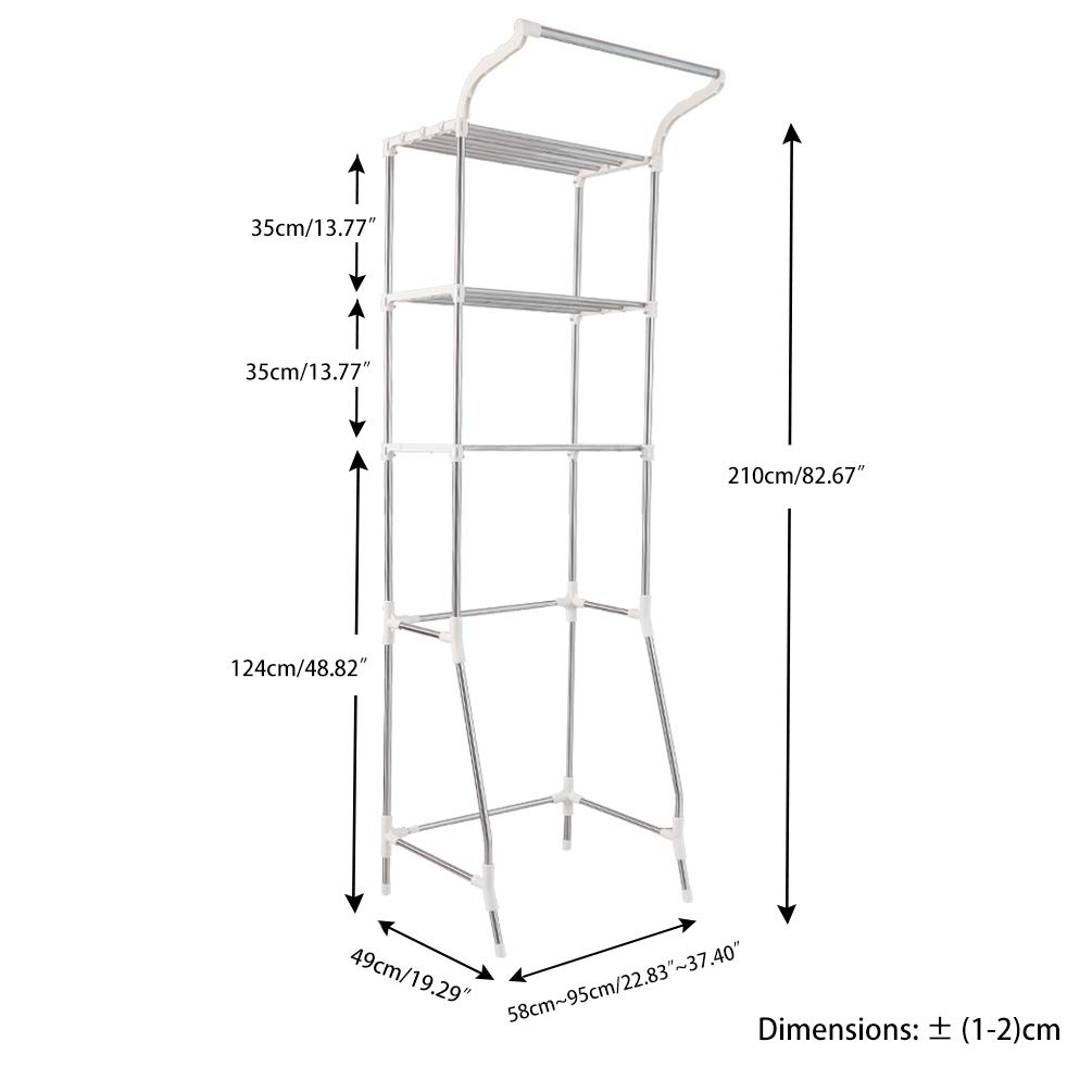 Adjustable 3-Tier Laundry Shelf for Over Washer & Dryer - Space Saving Bathroom Storage Rack with Clothes Hanger, Ivory - Perfect for Small Spaces, Apartment Organization & Above Toilet Storage