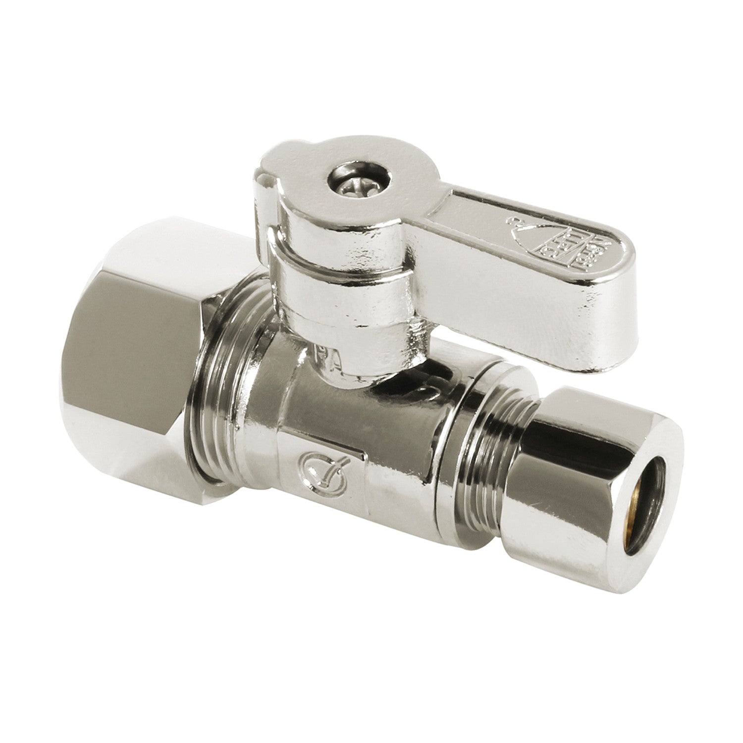 Baseline KF5335PN 5/8 Inch O.D. Comp x 3/8 Inch O.D. Comp Quarter Turn Straight Shut Off Valve, Polished Nickel - Perfect for Plumbing, Water Supply Lines & Appliance Connections