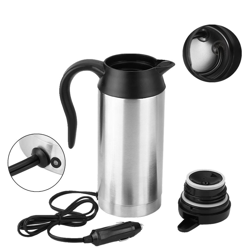 12V 750ml Stainless Steel Electric Travel Mug - Portable Car Coffee Warmer for Tea, Milk & Beverages | Perfect for Road Trips, Commuting & Office Use