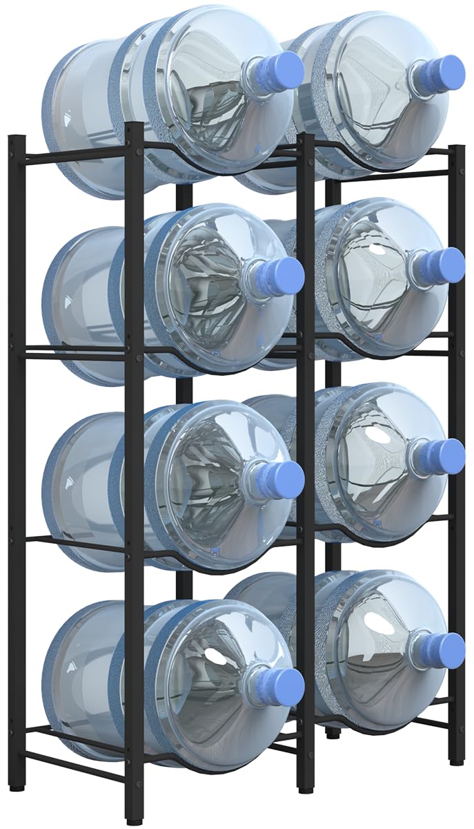 Mocomax 5 Gallon Water Jug Rack - Heavy Duty 4 Tier Detachable Bottle Holder for 8 Bottles - Durable Cooler Organizer for Kitchen, Office, Living Room (Black) - Perfect for Parties, Camping & Home Storage