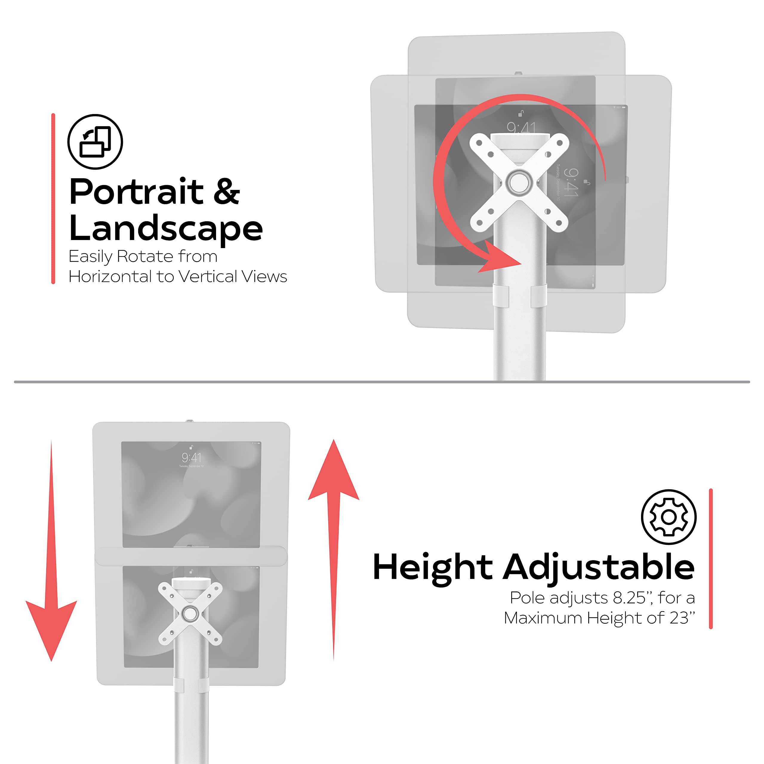 Adjustable VESA Monitor Desk Stand for 13-27 Inch Screens up to 13.5lbs - 360° Rotation & Tilt - 100x100mm VESA Mount - Single Base Computer Monitor Stand (ADD-VADMW) - Perfect for Home Office, Gaming Setup & Workspace Ergonomics