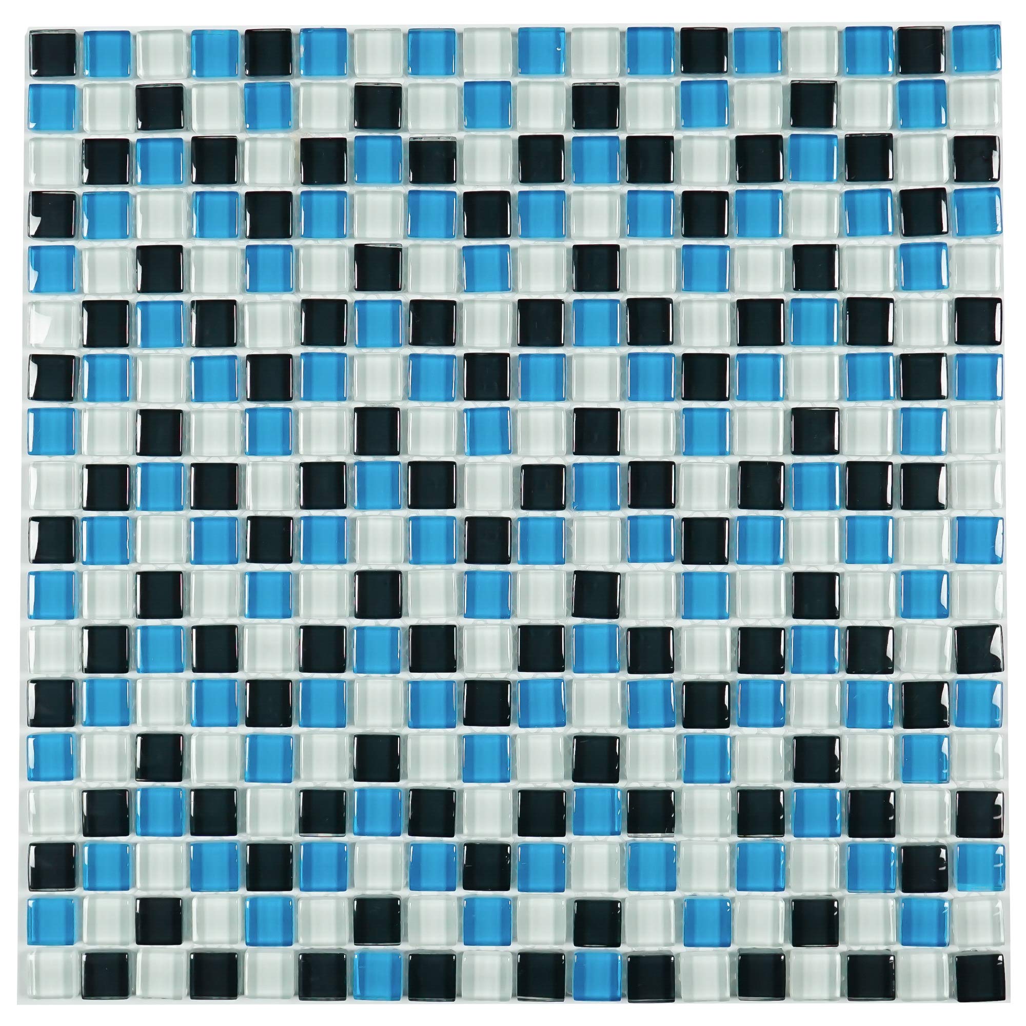 Blue & Black & White Glass Mini Dot Penny Square Mosaic Tile Sheet - 10 Pack for DIY Backsplash, Bathroom Wall, and Kitchen Decor