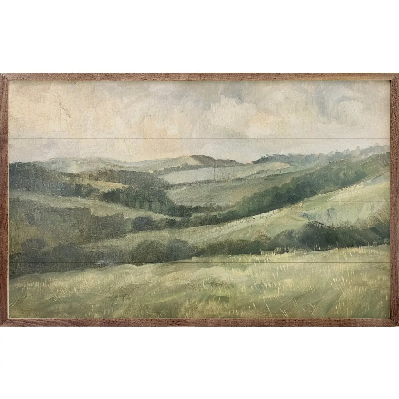 Green Hilly Landscape Wood Framed Print - Nature Wall Art Decor for Living Room, Bedroom & Office - Perfect Home Decoration Gift
