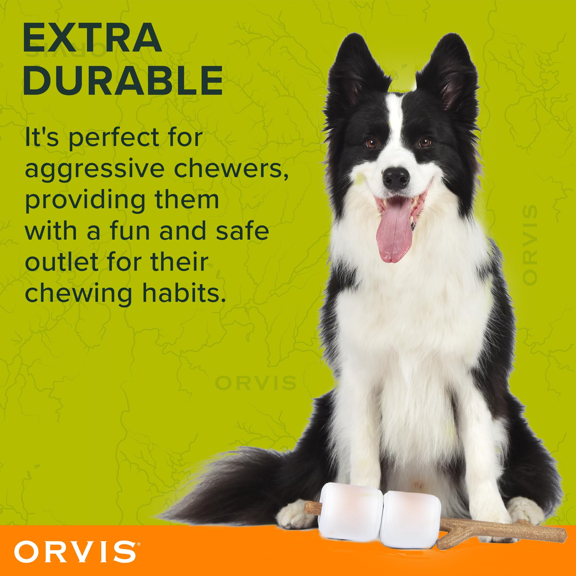 Orvis Floating Dog Toy - Durable Plush Fetch & Chew Stick with Removable Squeaky Marshmallows | Interactive Water & Camping Toy for Dogs | Perfect for Pool, Lake & Outdoor Play