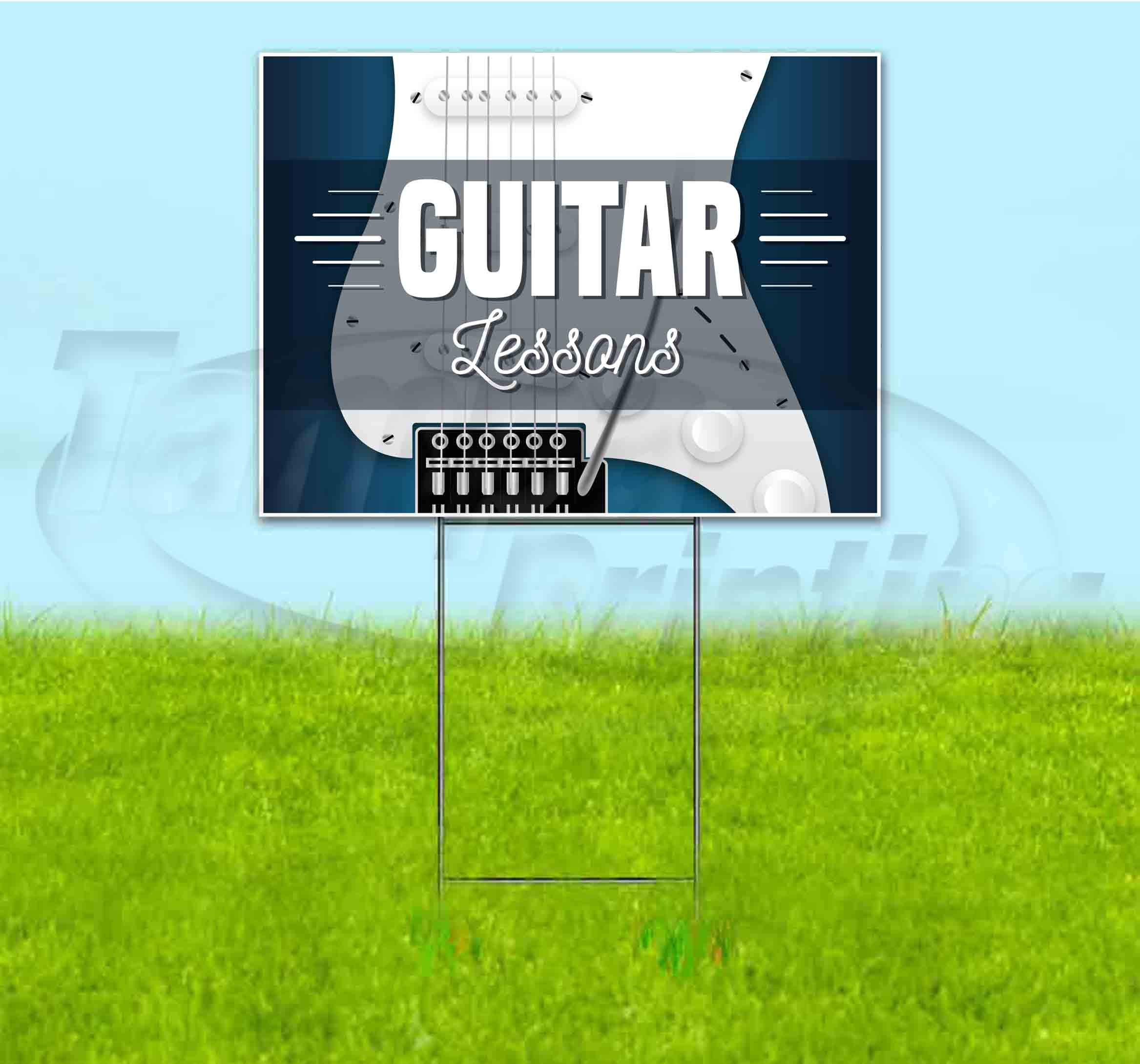 Guitar Lessons Yard Sign 18x24 Inches - Metal Step Stake Included | Bulk Discounts & Multi-Packs Available | Perfect for Music Teachers, Band Promotions & Street Advertising