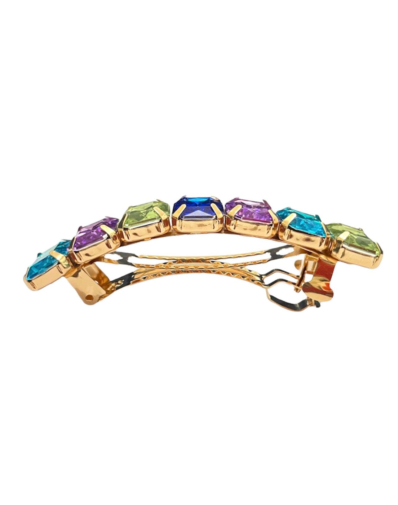 Large Multicolor Stone Rectangular Barrette Hair Clips - Smooth Elegant Gold Hair Pins for Women & Girls - Hair Slides & Accessories (8.5 Inch) - Perfect for Weddings, Parties & Everyday Styling