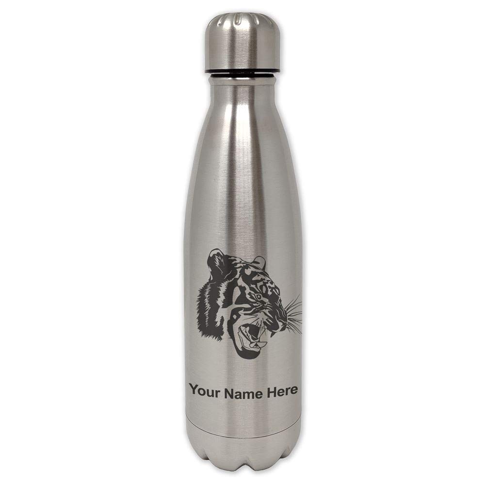 LaserGram Stainless Steel Water Bottle with Tiger Head Design - Personalized Engraving Included - Leakproof & Insulated for Gym, Hiking, Office & Outdoor Activities