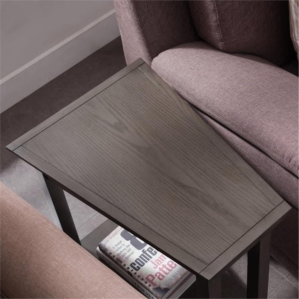 BOWERY HILL Wood Wedge Table with Shelf - Smoke Gray/Black Slate End Table for Living Room, Bedroom & Office - Modern Side Table with Storage Shelf for Small Spaces