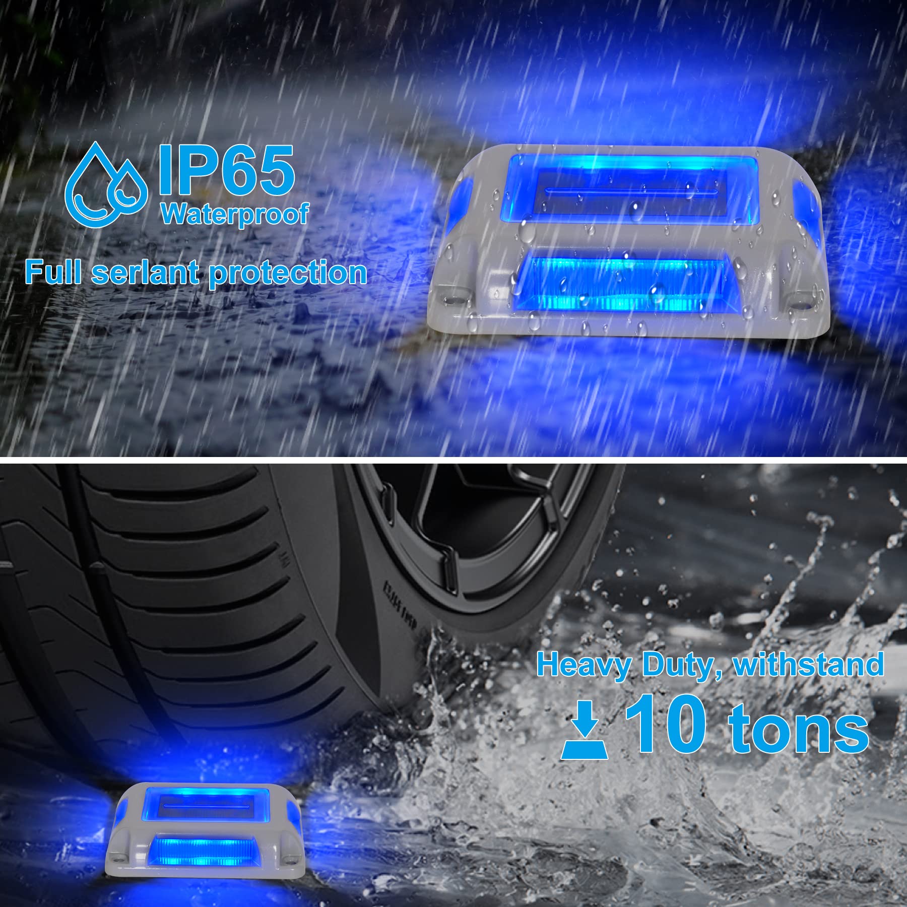 Solar Powered Outdoor LED Deck Lights - 8 Pack Waterproof Driveway & Dock Lights with 1200mAh Battery (Blue & White) - Perfect for Sidewalks, Garden Pathways, Steps & Road Markers