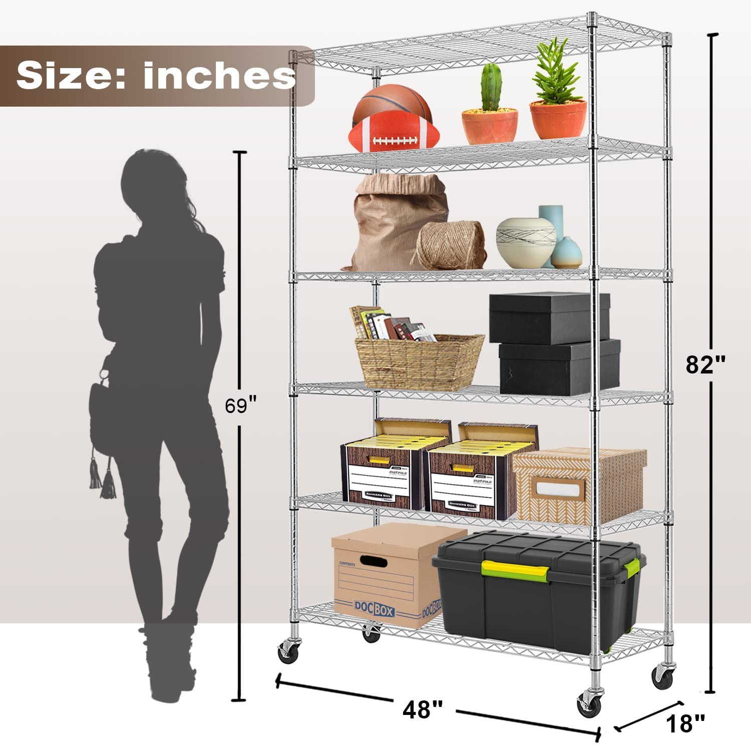 6-Tier Heavy Duty Wire Shelving Unit - NSF Certified Storage Rack 48