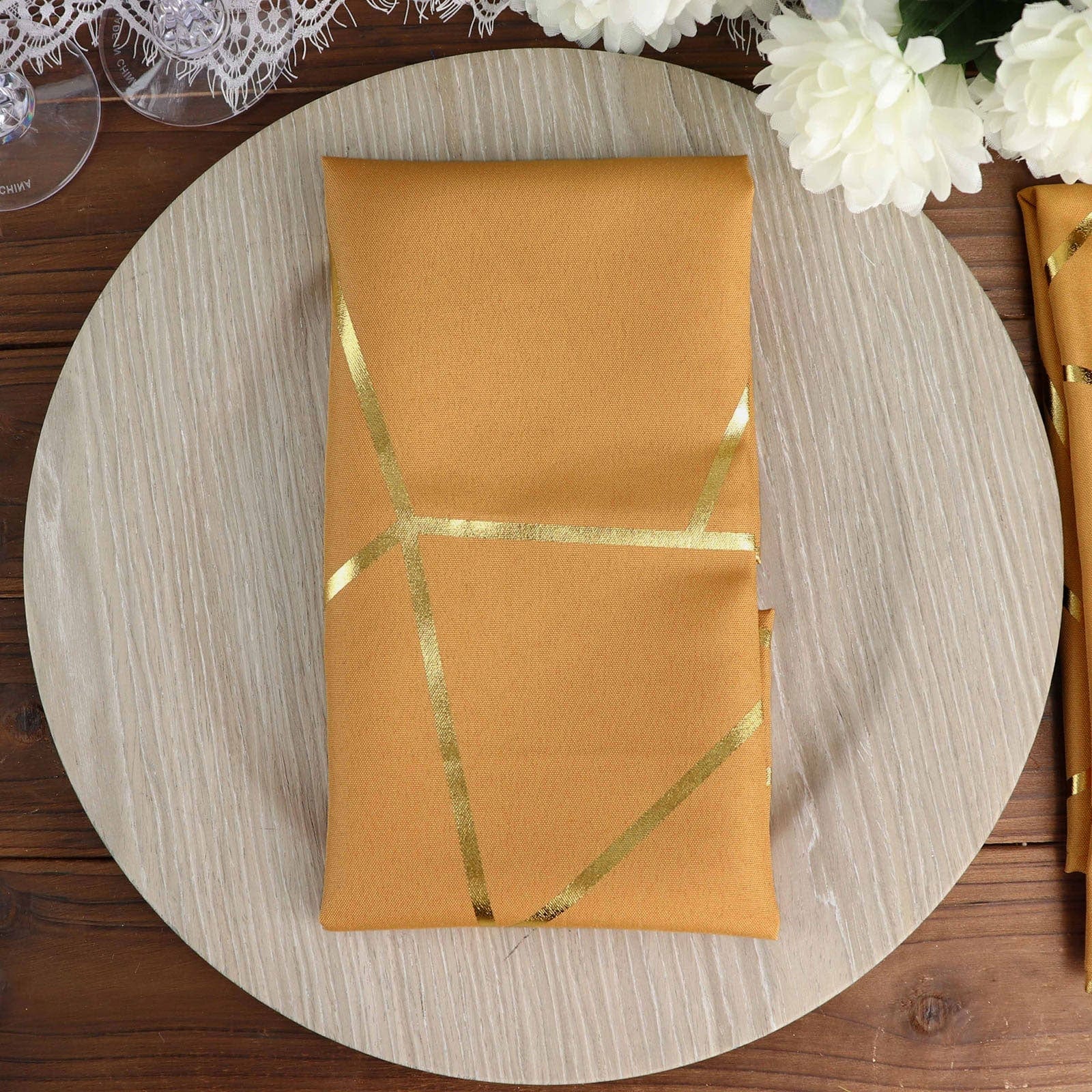 5-Pack 20x20 Inch Polyester Dinner Napkins with Metallic Geometric Design - Elegant Table Setting for Weddings, Parties & Formal Dining
