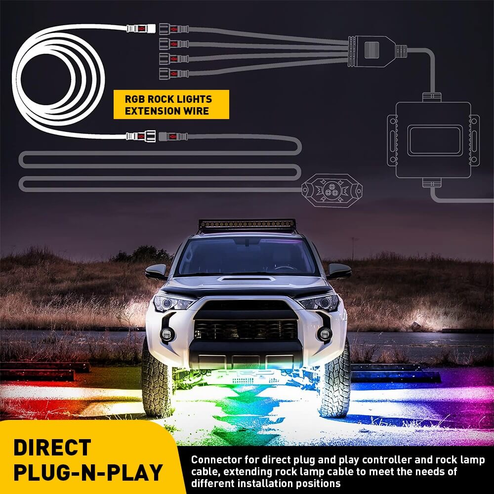 4 Pin RGB LED Strip Extension Cable - 3M/10ft Waterproof Connector for Rock Lights, Under Cabinet Lighting, Car Accent & Home Decoration