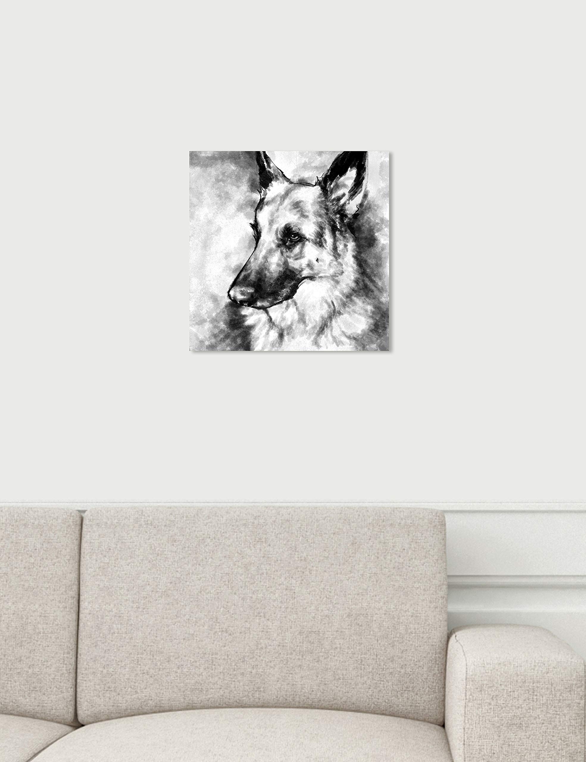 Oliver Gal Artist Co. German Shepherd Wall Art Canvas Print - 12x12 Inch Black & White Animal Home Decor for Living Room, Bedroom, Office & Nursery