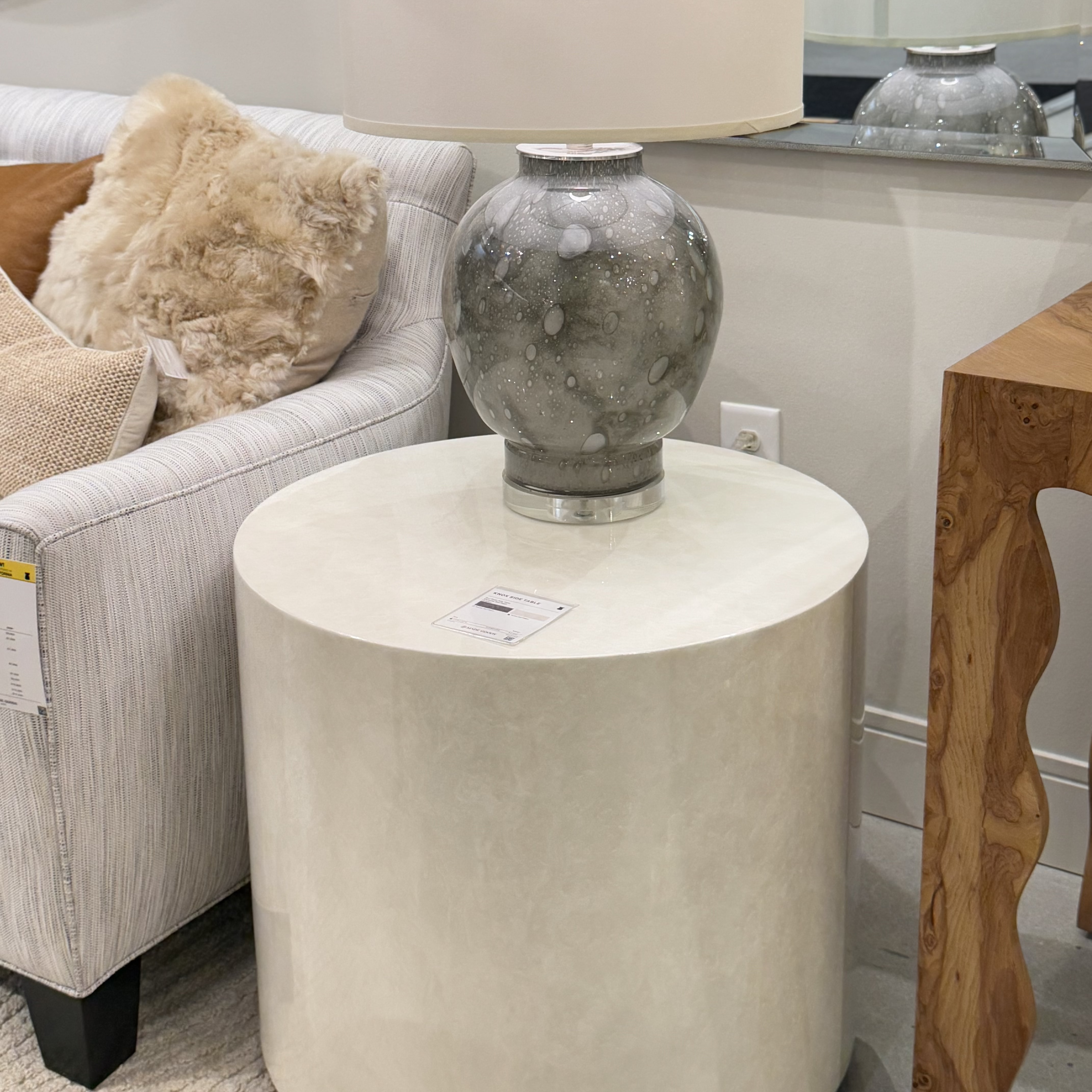 Knox White Burl Resin Side Table - Modern End Table for Living Room, Bedroom & Office - Small Accent Table with Natural Wood Grain Look