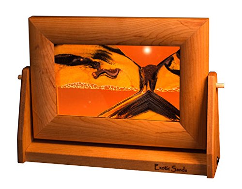 Exotic Sands Liquid Hourglass - Small Cherry Wood Frame Sand Timer in Sunset Orange | Perfect Desk Decor, Meditation Tool & Unique Gift Idea for Home, Office, or Zen Space