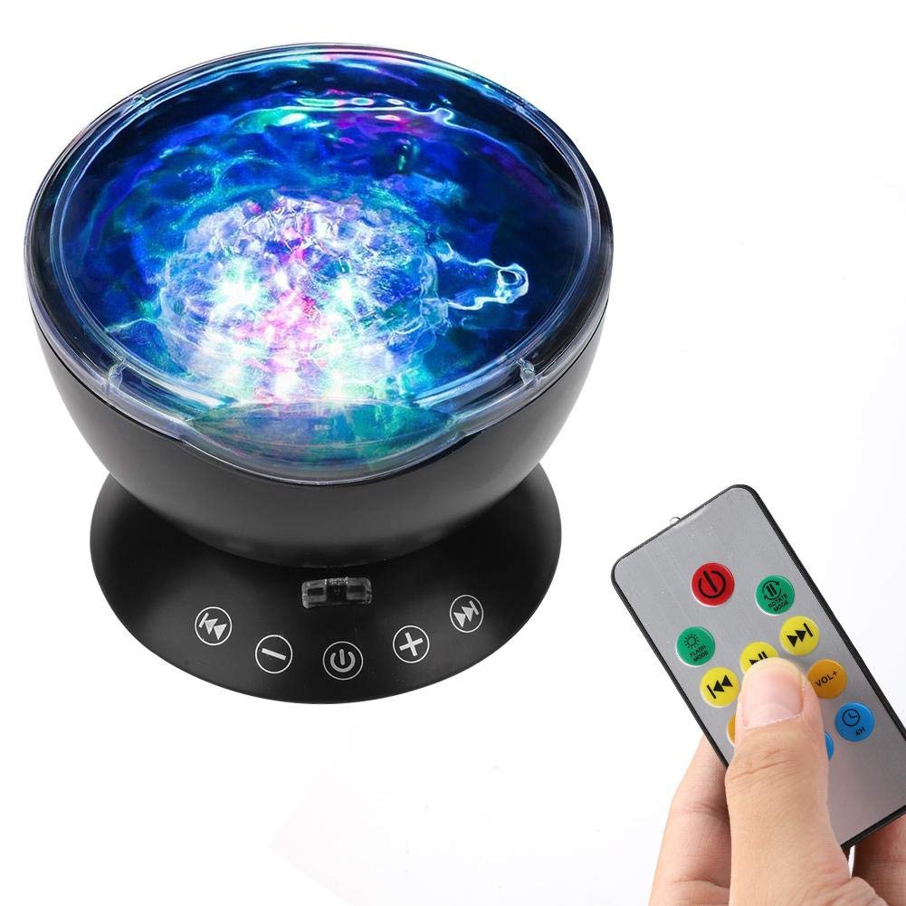 Wendry Ocean Wave Projector - 12 LED Remote Control Underwater Light with 7 Color Changing Modes, Built-in Night Light & Bluetooth Music Player for Kids & Adults - Perfect for Bedroom, Living Room, Nursery Decor and Relaxation Therapy