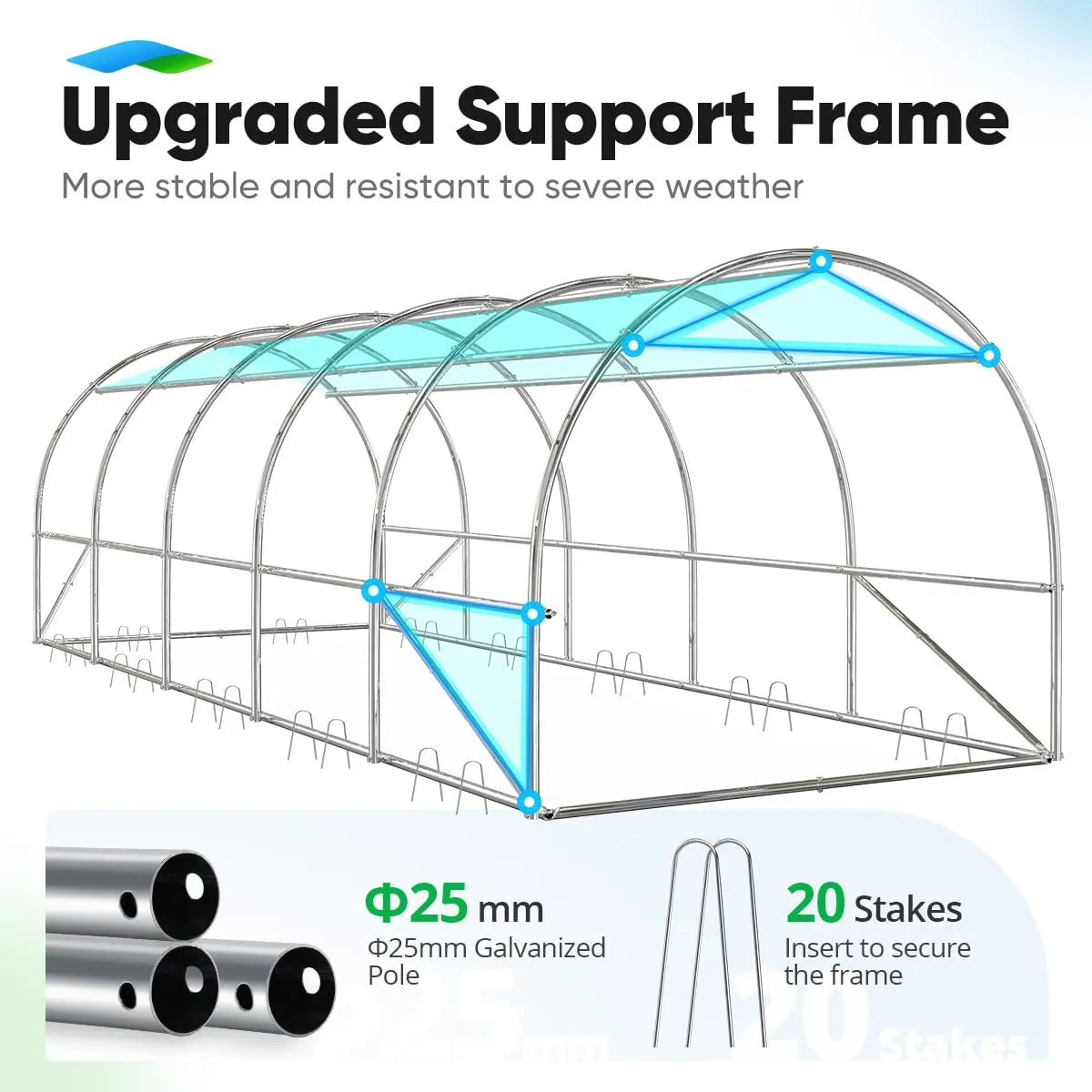 25' x 10' x 6.6' Heavy Duty Large Greenhouse Kit for Outdoor Gardening - Durable Walk-in Plant House with Sturdy Frame for Vegetables, Flowers & Seedlings - Perfect for Backyard, Patio & All-Season Growing