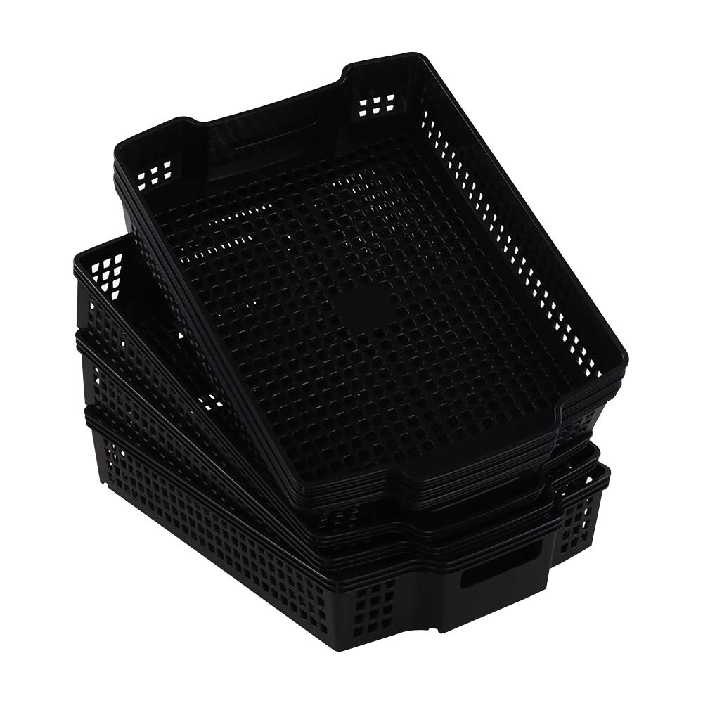 Stackable Black Kitchen Office Desk File Basket Trays - 6 Pack for Organizing Documents, Supplies & Kitchen Utensils | Perfect for Home, Office & Dorm Storage Solutions