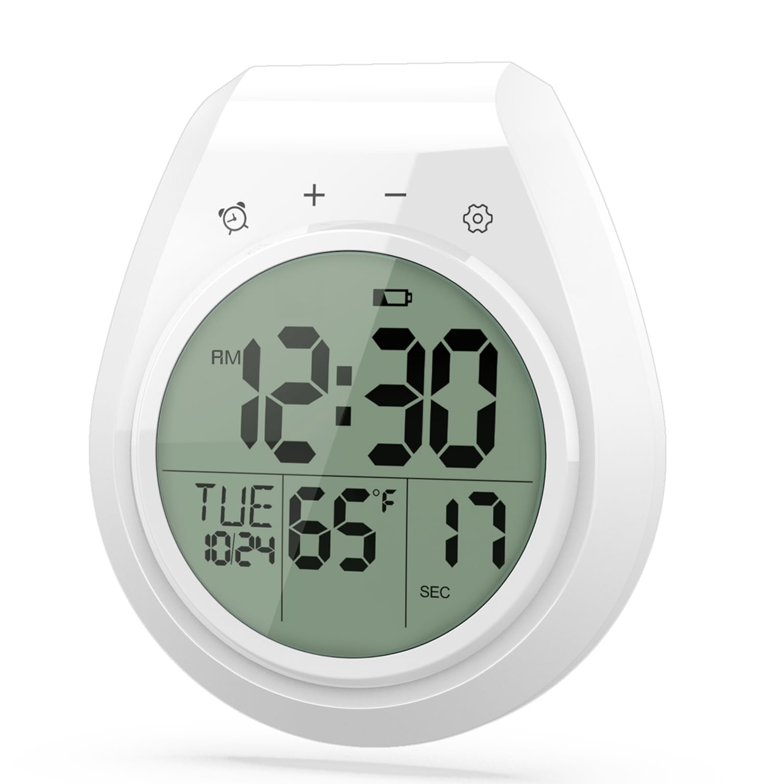 Waterproof Digital Shower Clock with Temperature Display - Large LCD Screen, Touch Buttons, Suction Cup & Adhesive Hanger - Perfect for Bathroom, Kitchen & Gym - Countdown Timer & Easy Setting - White
