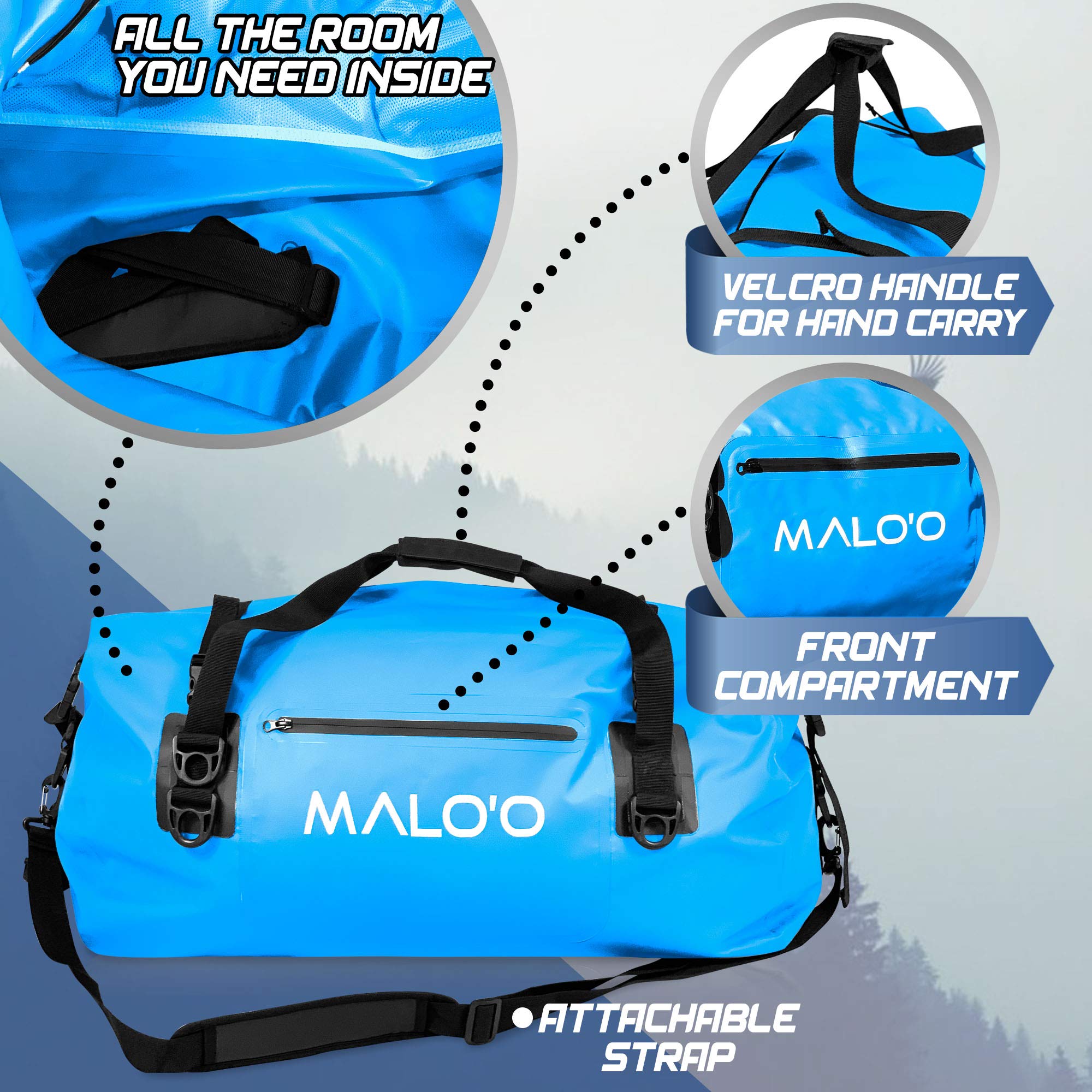 **Malo'o Waterproof Dry Bag Duffel 40L/60L/100L – Roll Top Design for Kayaking, Rafting, Boating, Swimming, Camping, Hiking, Beach & Fishing – Durable with Internal/External Pockets & MOLLE Loops – Keep Gear Dry for Outdoor Adventures**