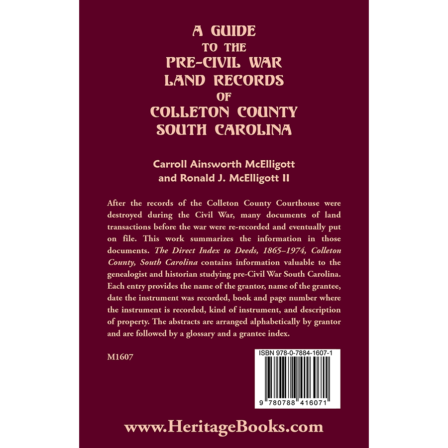 Pre Civil War Land Records of Colleton County South Carolina - Historical Genealogy Research & Ancestry Documents for Family History Research