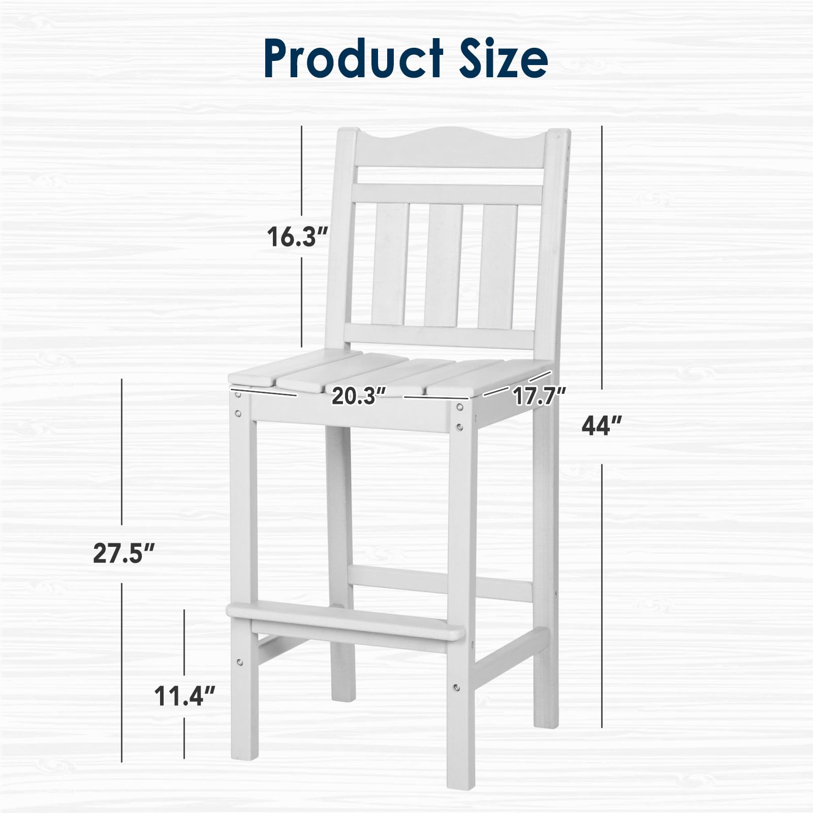 Nalone Outdoor Bar Stools Set of 2 - Weather-Resistant HDPE Adirondack Bar Height Chairs for Patio, Deck, Garden, Backyard & Poolside (White) - Perfect for Outdoor Dining, Entertaining & Relaxation