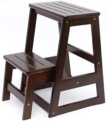 Wooden Step Stool with 2 Steps, Foldable Creative Multifunctional Ladder Stool for Home - Dual Use as Step Ladder & Seat (Color: Brown) - Perfect for Kitchen, Bathroom & Kids' Room