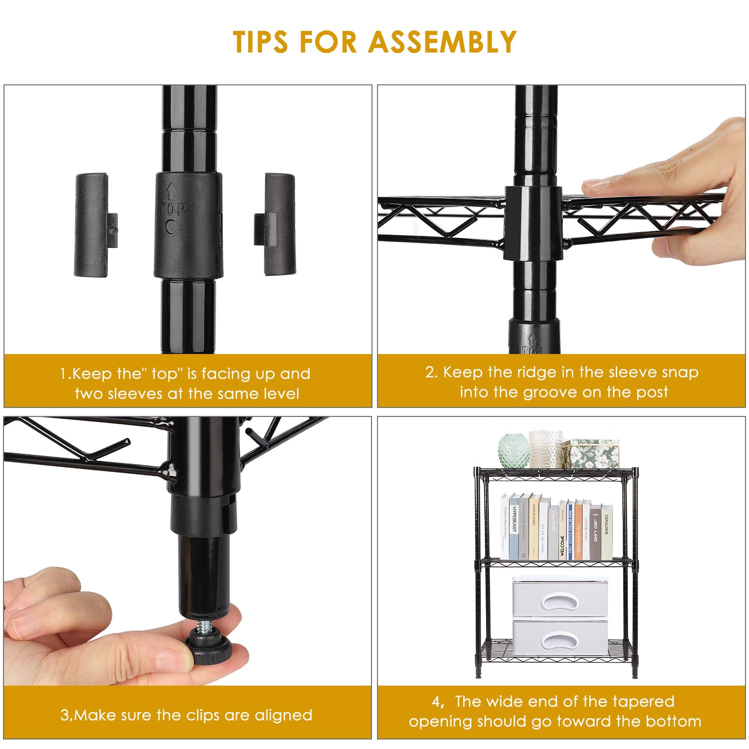 LEHOM 3-Tier Metal Storage Shelves - Adjustable Wire Shelving Unit for Laundry, Bathroom, Kitchen, Pantry & Closet Organization (23.23